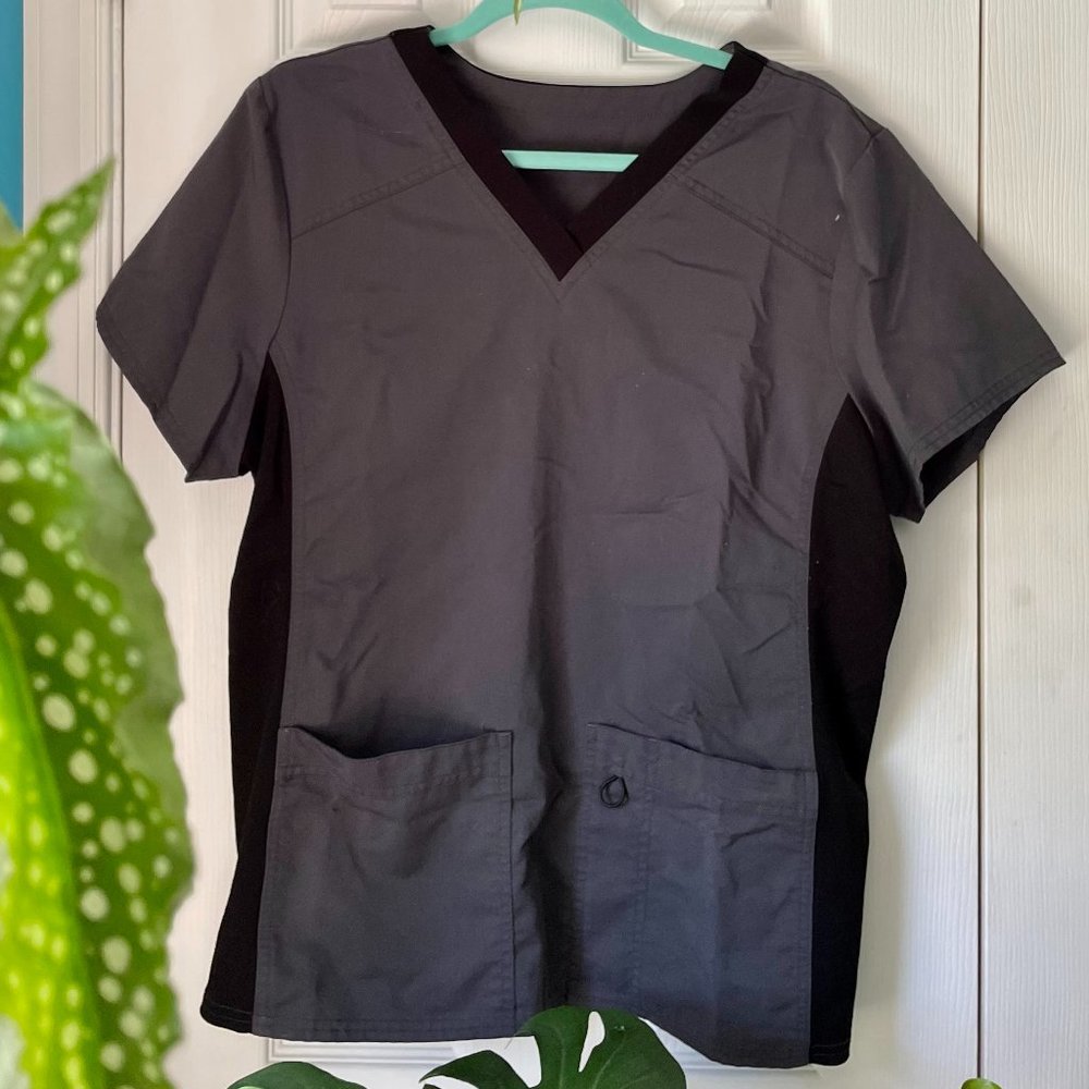 Grey and Black Short Sleeve Scrub Top